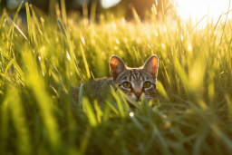 Un chat allongé dans l'herbe