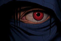 Intense Red Eye in Darkness