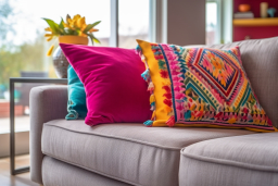 um sofá com travesseiros coloridos