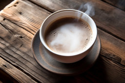 Une tasse de café avec de la vapeur
