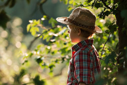 Child in Nature with Straw Hat