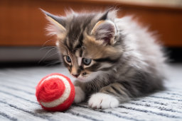 un chaton jouant avec une balle