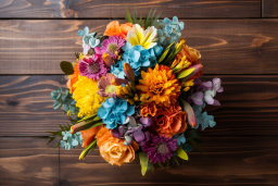 Colorful Bouquet on Wooden Background