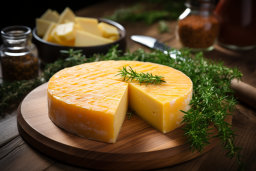 Un fromage sur une planche à découper