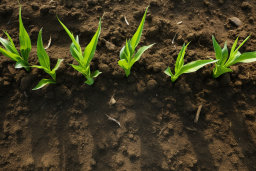 a row of green plants growing in dirt