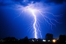 Intense Lightning Strike Over Neighborhood