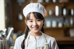 a woman wearing a chef's hat and apron