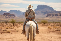um homem montando um cavalo no deserto