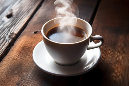 Une tasse de café avec de la vapeur en sortant