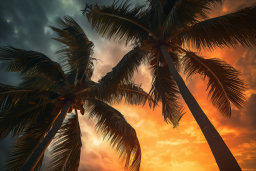 Tropical Palms Against Fiery Sunset