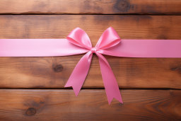 Pink Ribbon on Wooden Background