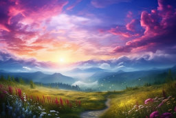 Enchanting Sunset Over Mountain Valley
