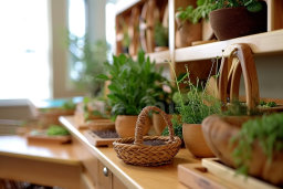 Indoor Herb Garden and Woven Basket