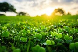 a close up of a field of clovers