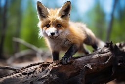 a fox on a log