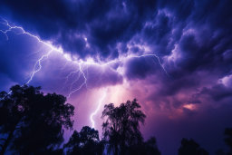 Intense Lightning Storm Over Trees