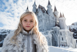 Une fille devant un château