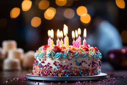 Un gâteau avec des bougies allumées