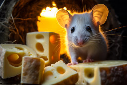 um rato em pé em uma pilha de queijo