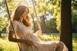 Une femme enceinte assise sur un swing