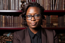 a woman in a suit and glasses
