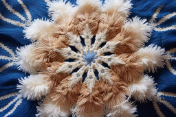 Textured Macramé Snowflake on Blue Background