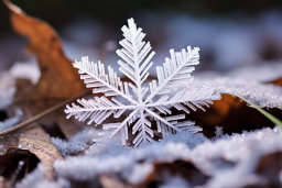 Frosty Snowflake on Autumn Leaves