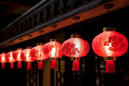 Red Chinese Lanterns Hanging in a Row