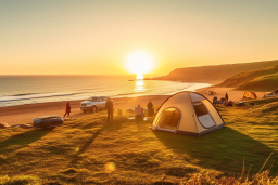 a group of people camping on a beach