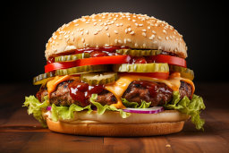un cheeseburger avec des légumes et une sauce