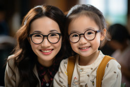 a woman and a child wearing glasses