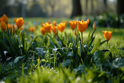 Golden Tulips in Sunlit Garden