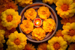 Candlelight Among Marigold Flowers