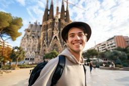 Tourist before Sagrada Familia