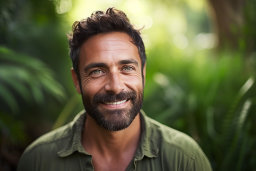 Un homme avec une barbe souriant