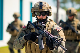 Un homme en uniforme militaire tenant une arme