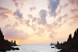 Sunset Seascape with Dramatic Clouds and Rock Formations