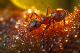 a close up of a red ant