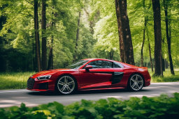 Red Sports Car in Forest Setting