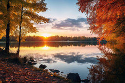 Autumn Sunset Over Tranquil Lake