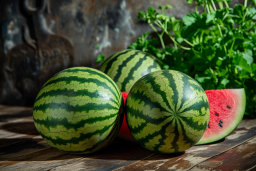 Watermelons on a Wooden Surface