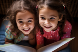 two girls looking at a book
