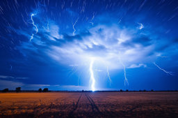 Intense Lightning Storm Over Field