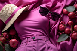 Une tenue rose et un chapeau sur un tissu rose
