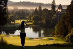 Golfer at Sunset on Picturesque Course