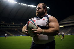 un hombre que sostiene una pelota de rugby