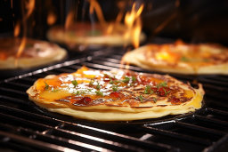 Pizzas Cooking on an Open Flame Grill