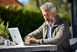 Un homme assis à une table avec un ordinateur portable