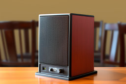 a speaker on a table