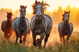 Eine Gruppe von Pferden, die in einem Feld laufen